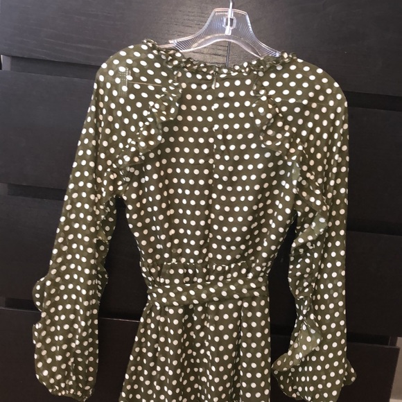 Army green and white polka dot long sleeve dress - Picture 5 of 7